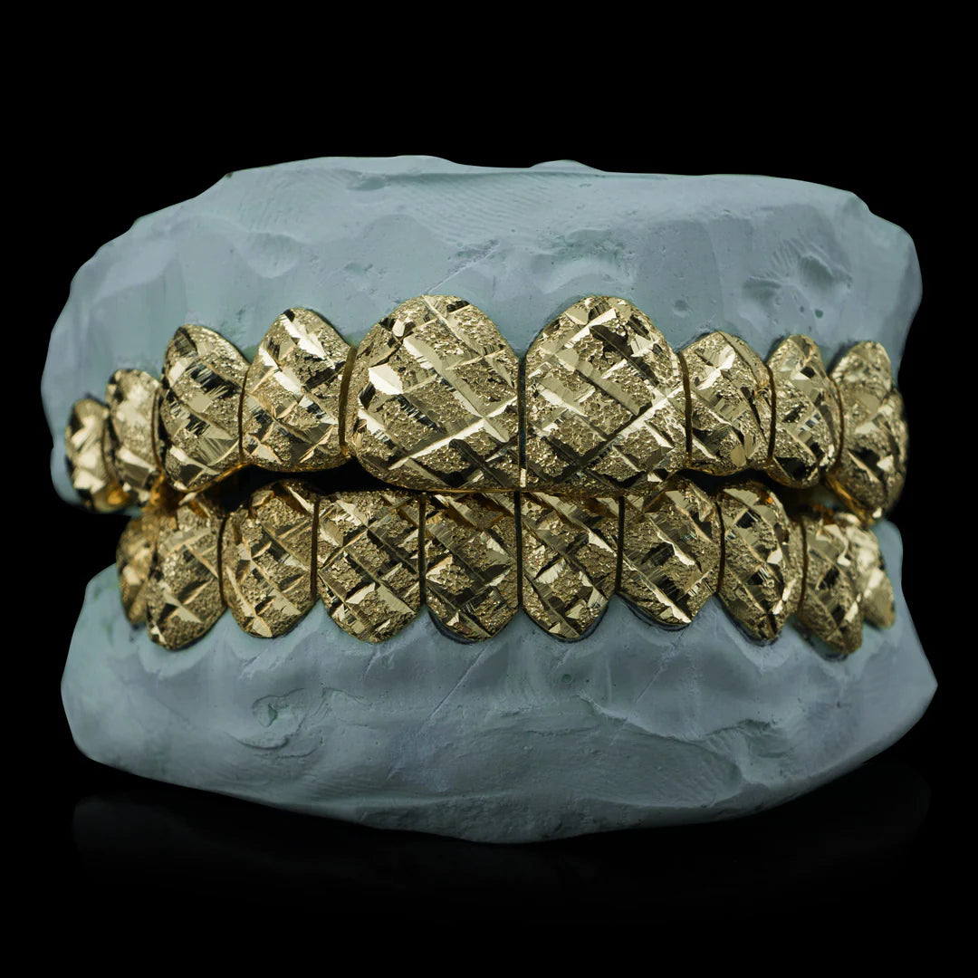 SOLID GOLD DIAMOND CUT WITH DIAMOND DUST GRILLZ